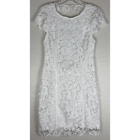Lulus Dresses & Skirts - NEW Lulus White Floral Lace Open Back Mini Dress Cap Sleeve Bridal Large 1382